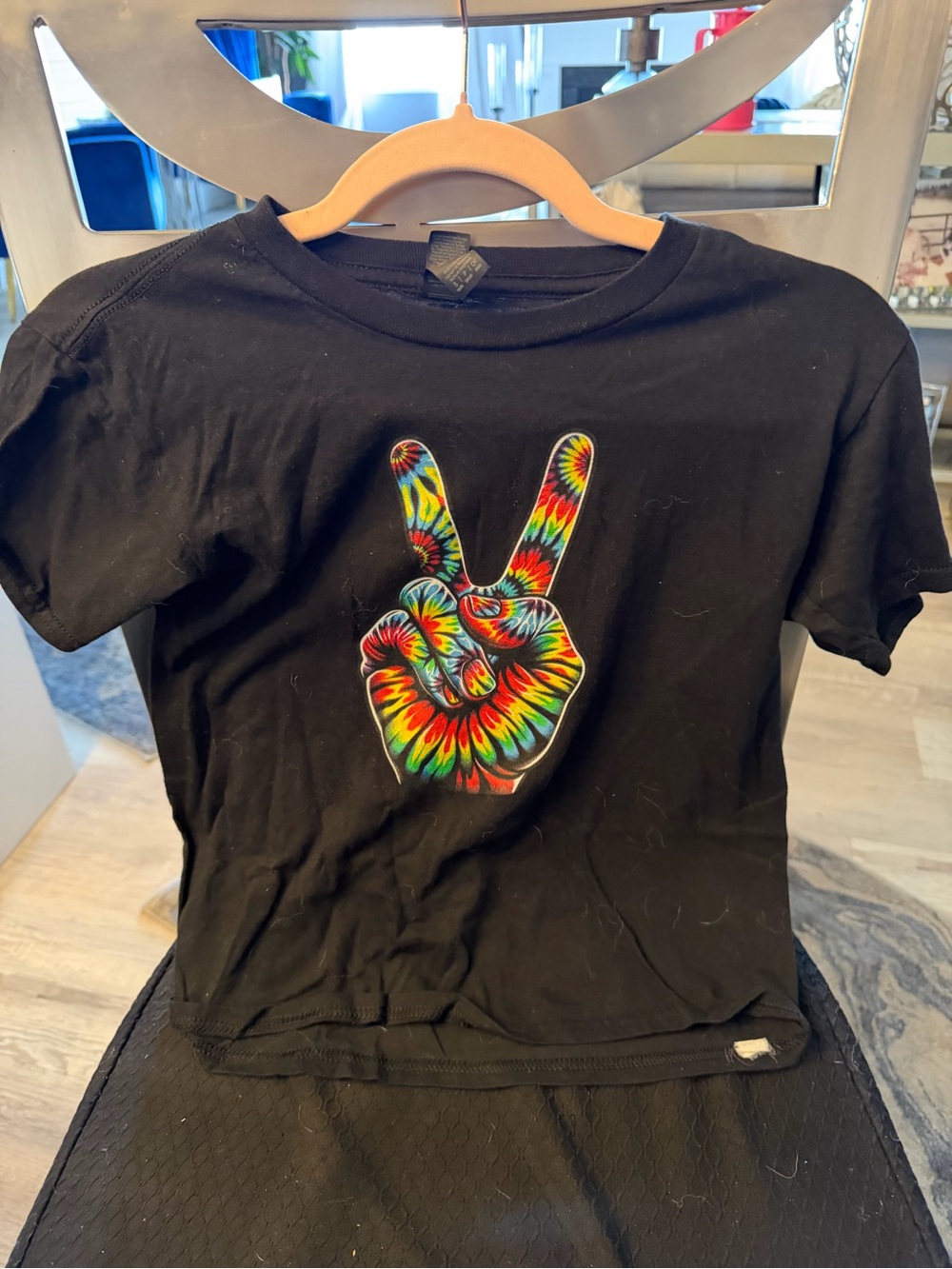 Paul Frank Black Tee with Multicolor Tie-Dye Peace Hand Graphic